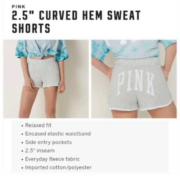 VS PINK 2.5” Curved Hem Sweat Varsity Shorts Black Embroidered Script Logo XS - Picture 5 of 11